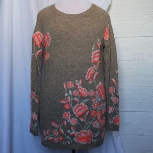 Anthropologie Embroidered Ranunculus Tunic Sweater